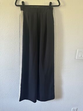 bishop + young Black Elastic-Waist Wide Leg Pants with White Logo Tag
